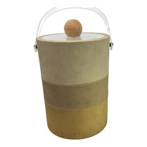 Vintage MCM Style Morgan Designs Bucket Brigade Ice Bucket Faux Suede Lid READ